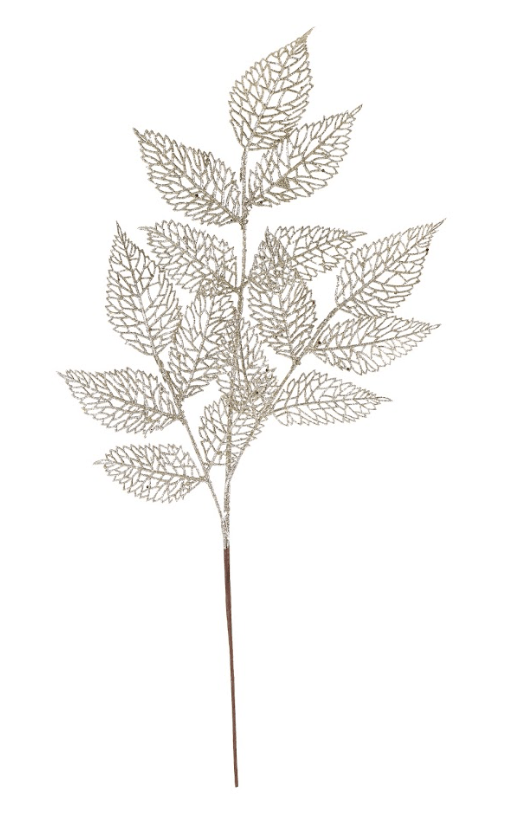 Glitter Mesh Leaf Spray 4 Asst (77cm)