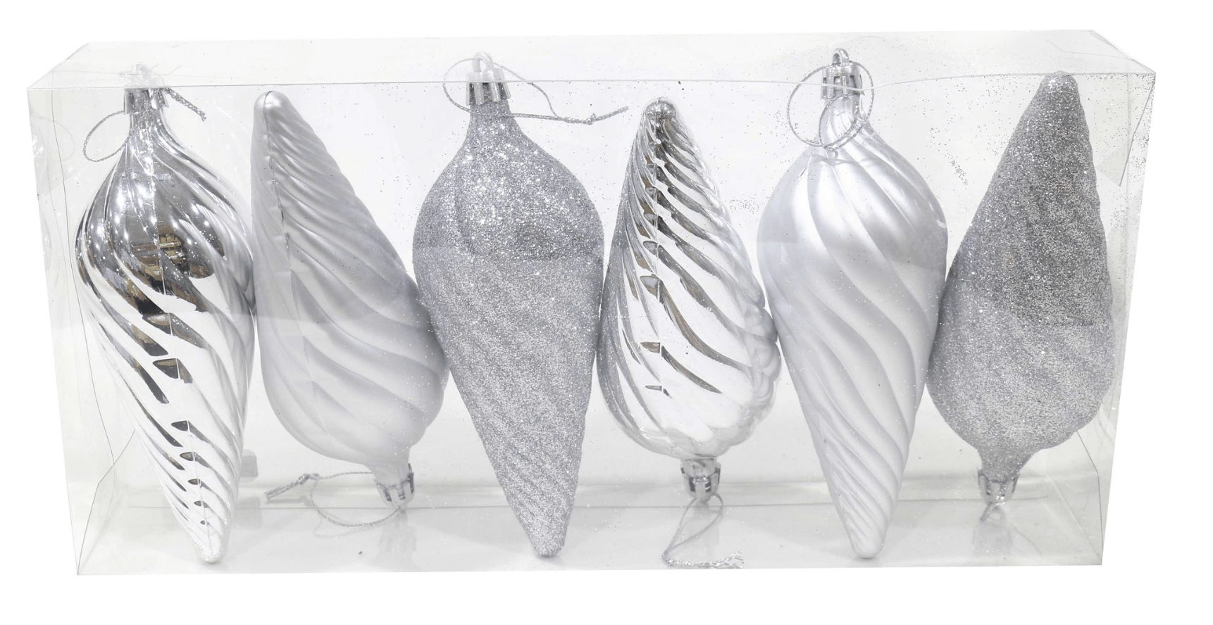 6pk Silver Drop Bauble (14cm)