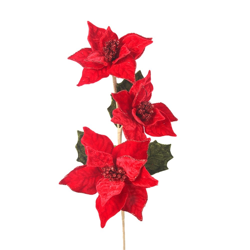 3 Poinsettia Red Velour Stem (62cm)