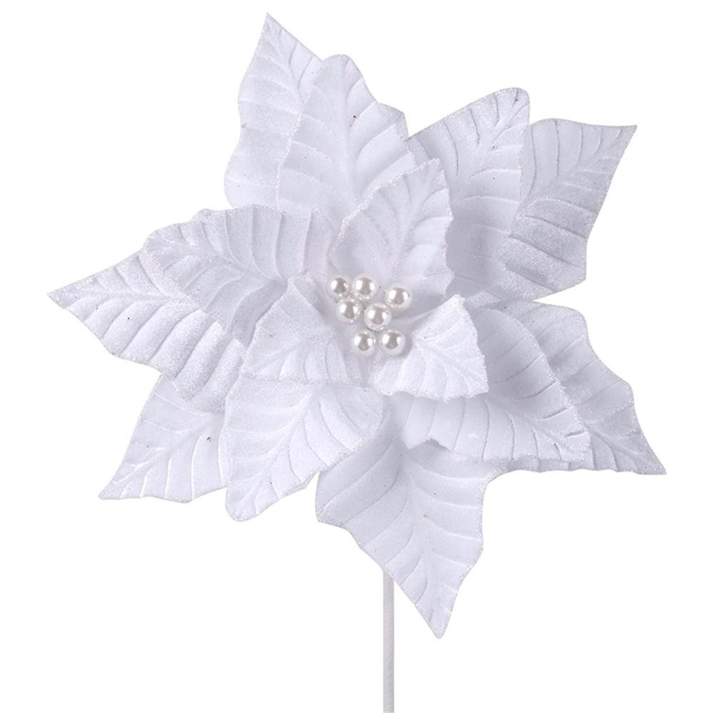 White Velour Poinsettia Stem (50cm)