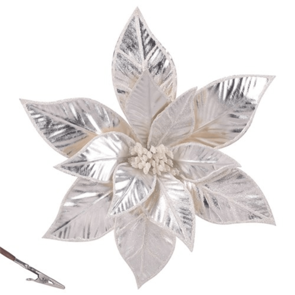 Platinum Poinsettia Clip On (30cm)