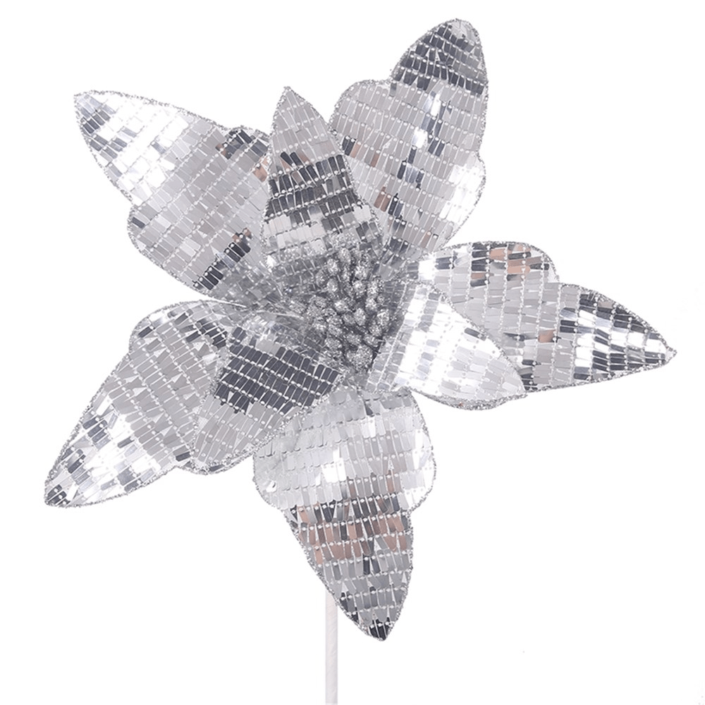 Silver Mirror Poinsettia Stem (50cm)