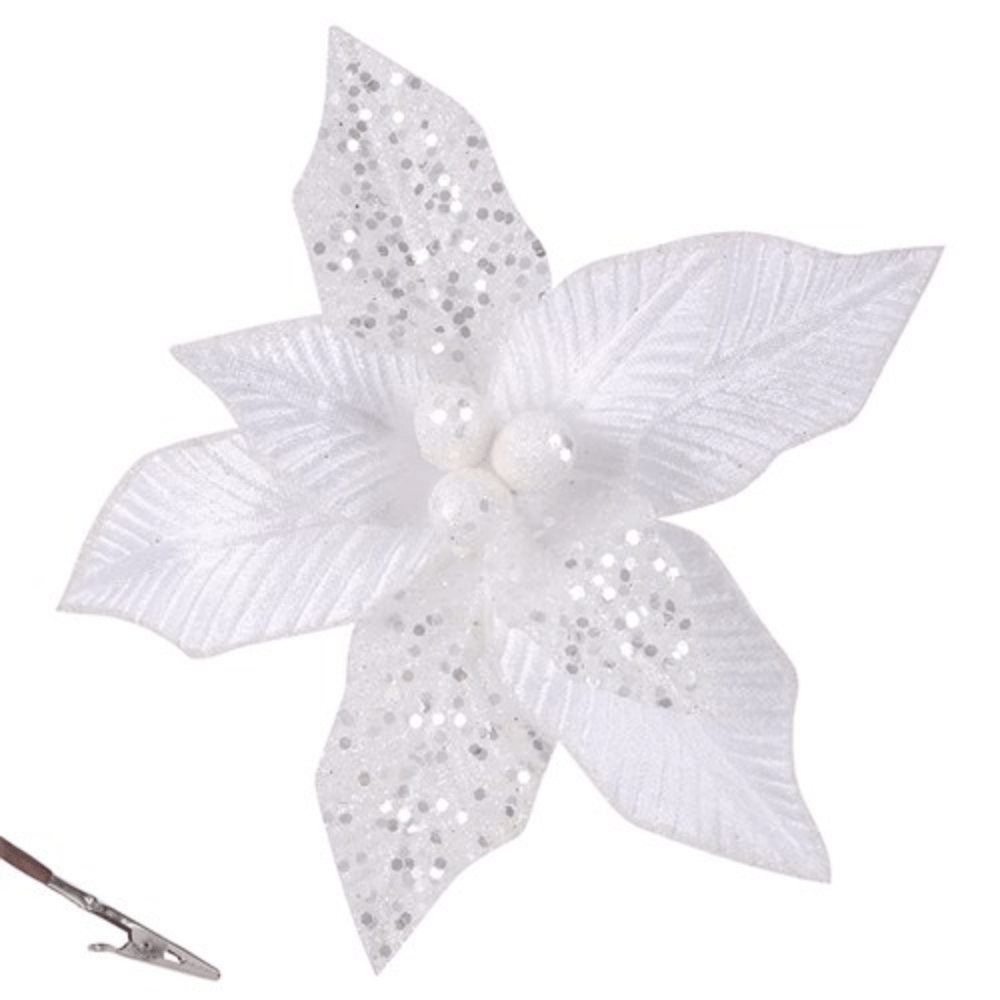 White Poinsettia Clip On (19cm)