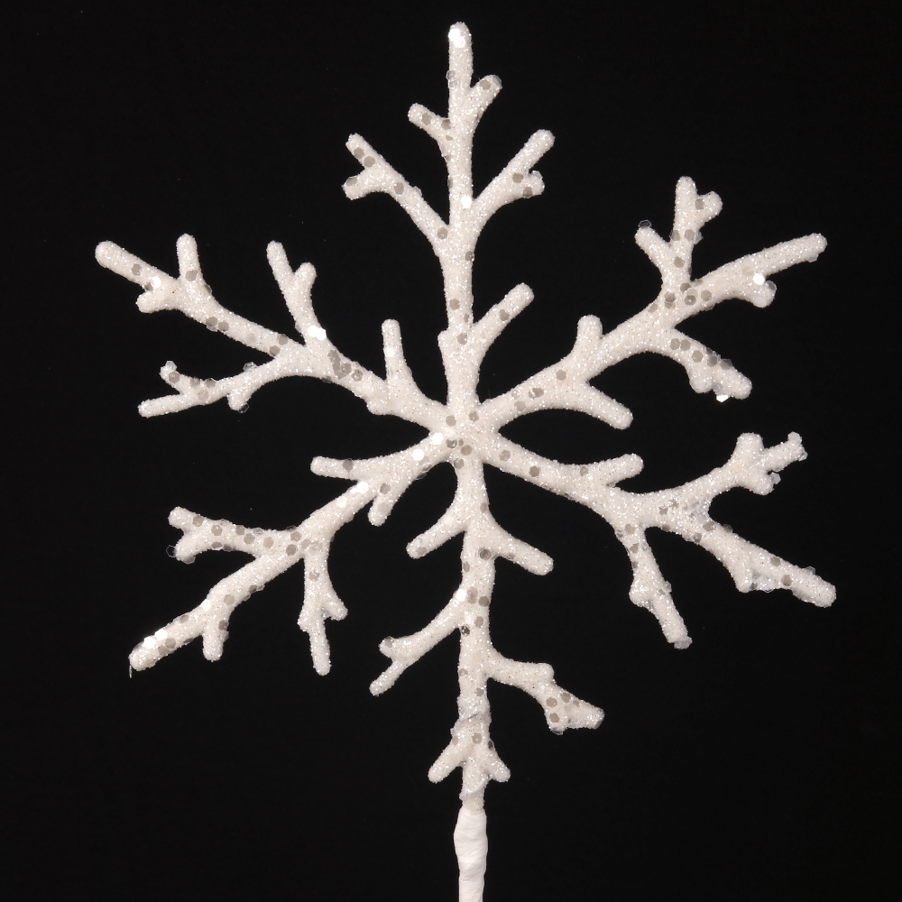 White Glitter Snowflake Stem (50cm)