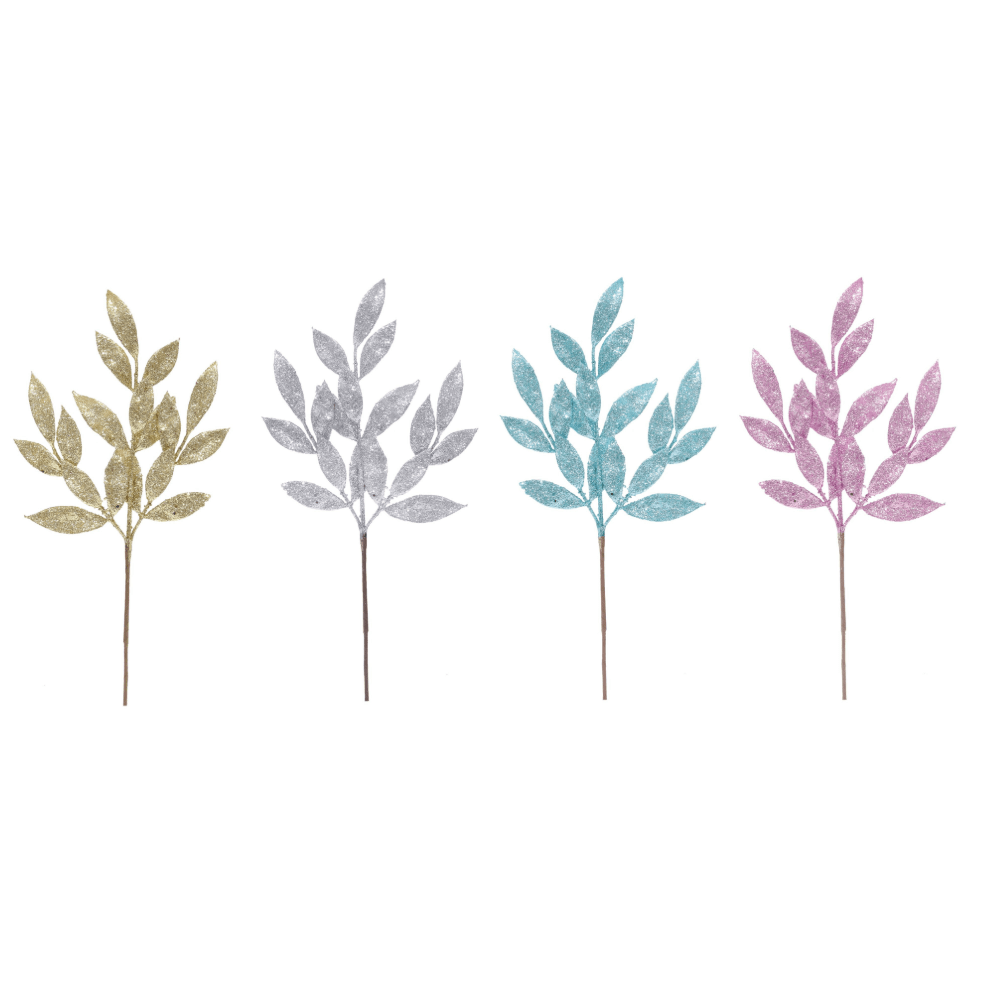 Pastel Glitter Leaves Pick Asst (54cm)