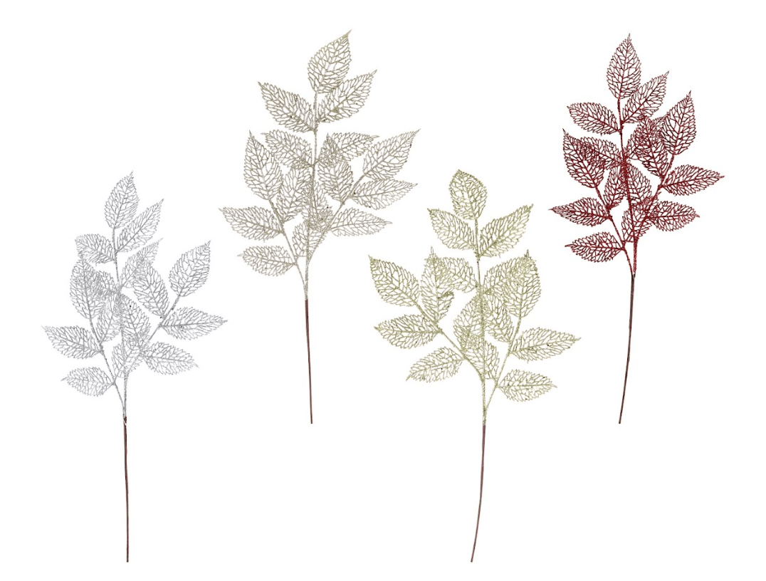 Glitter Mesh Leaf Spray 4 Asst (77cm)